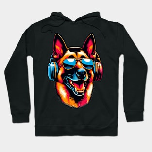 Belgian Malinois Smiling DJ: Melodic Canine Maestro Hoodie